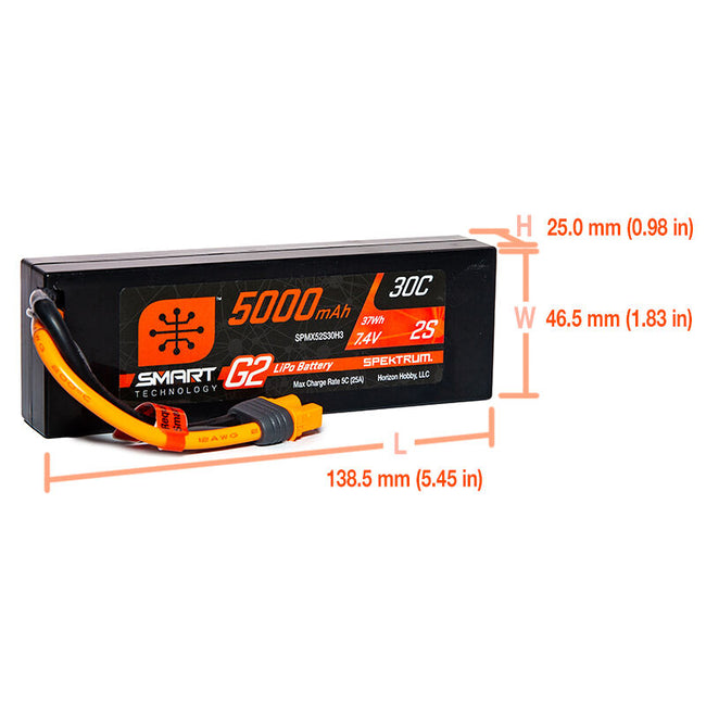 5000mAh 2S 7.4V Smart G2 LiPo 30C Hard Case; IC3