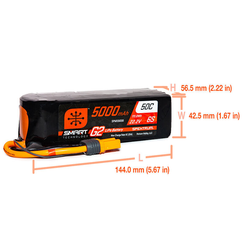 SPMX56S50 22.2V 5000mAh 6S 50C Smart G2 LiPo Battery: IC5