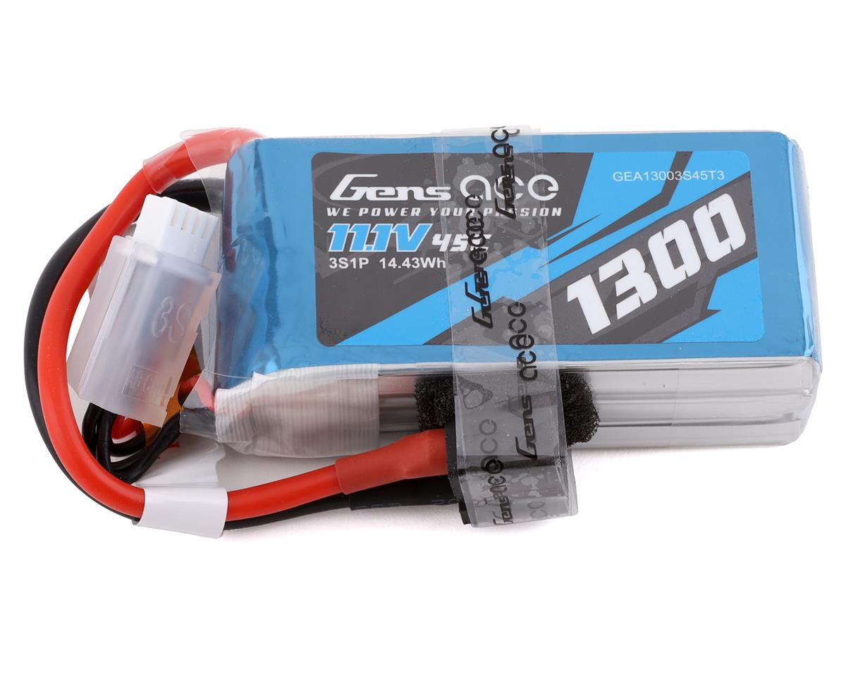 Gens Ace 11.1V 45C 3S 1300mAh Lipo Battery Pack With EC3 And Deans Adapter