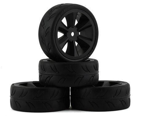 Gravity RC 12mm Hex USGT Pre-Mounted 1/10 GT Rubber Tires w/GT Wheel (Black) (4)