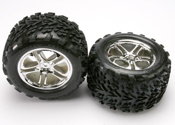 5174A Tires and wheels, assembled, glued Gemini black chrome wheels, Talon tires