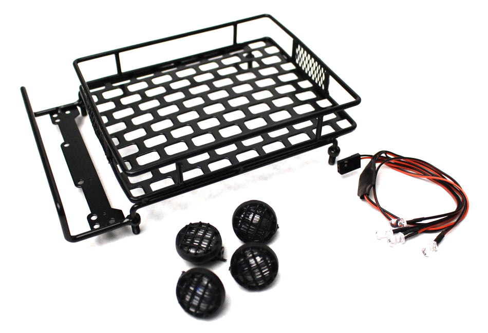 1/10 Scaler Metal Grid Roof Rack, Round Lights - Black